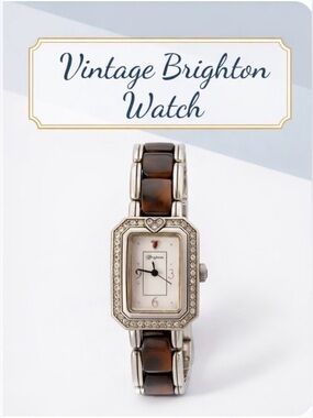 Vintage Brighton Encino Watch Silver Tone, Tortoise Shell, Rhinestone 7” Working